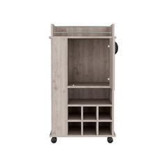 Fraser Bar Cart with 6 Built-in Wine Rack and Casters, Light Gray