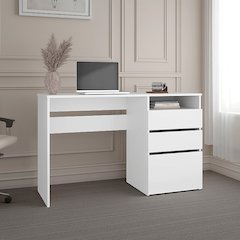 Kenai 3 Drawers Computer Desk, One Shelf, White