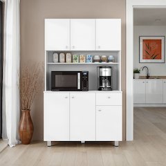 Pantry Cabinet with Ample Storage, Spacious Shelves, 6 Doors-1 Drawer, White