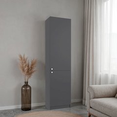 Butte Tall Bookcase 71" H with 2 Doors, Five Interior Shelves, Matt Grey/White