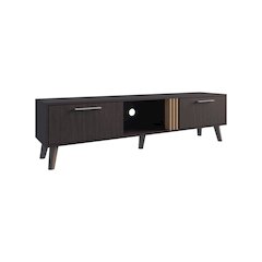 Lankin TV Stand, 2 Doors, 1 Shelf, Black / Natural Oak
