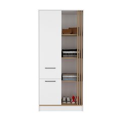 Ferndale Armoire, 1 Door, 1 Drawer, 5 Shelves, White/Natural Oak