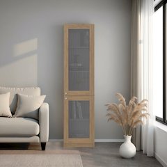 Tall Bookcase 71" H with 2 Fluted Panel Doors, Five Interior Shelves, Oak