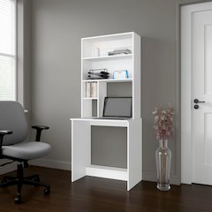 Motley Computer Hutch Desk, Lower Shelf, Four Shelves, White