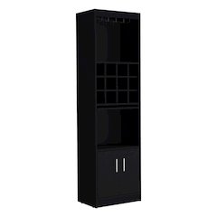 Bar Cabinet 5-Tier, 12 Bottle Cubbies, 5 Shelves, Black