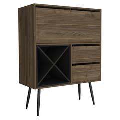 DEPOT E-SHOP Thistle Bar-Two Drawers, Four Double Racks, One Cabinet-Mahogany/Black, For Living Room