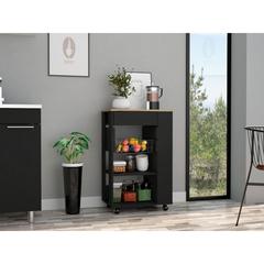 DEPOT E-SHOP Rosemont Kitchen Cart, Two Open Shelves, Rack, Four Caster Wheels, One Drawer-Black-Light Oak, For Kitchen