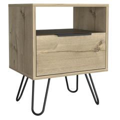 DEPOT E-SHOP Begonia Night Stand-Two Shelves, One-Door Drawer, Four Steel Legs-Light Oak, For Bedroom
