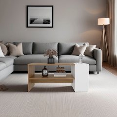Galatia Coffee Table, 1 Shelf, Natural Oak / White