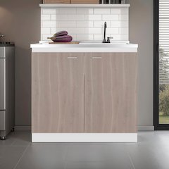 Salento Freestanding Sink, Double Door Cabinet, Two Shelves, White / Ligth Grey