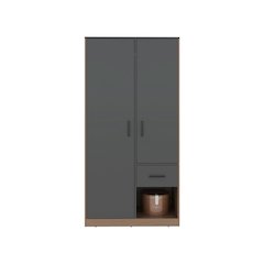 Wanship Armoire, 2 Doors, 1 Drawer, 2 Shelves, Matt Gray / Natural Oak