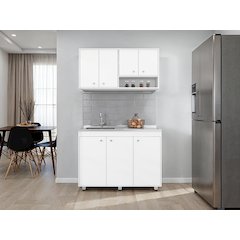 Cohoe Kitchen Cabinet Set, 7 Doors, 8 Shelves, White