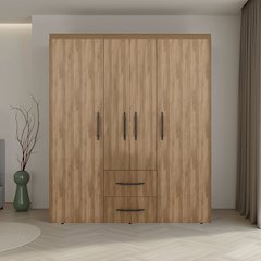 Wardrobe, Deluxe Armoire with Multiple Storage Options, Metal Accents, Oak