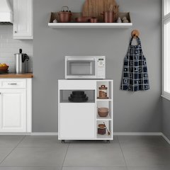 Microwave Cart with 5 Shelves, 1 Door, Cabinet Storage, Rolling Casters, White