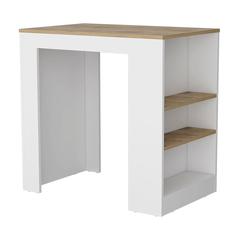 Kitchen Island, Kitchen Bar Table with 3-Side Shelves, White / Macadamia