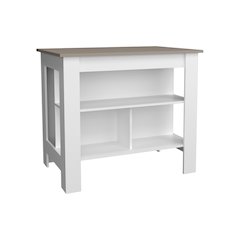 Delos Kitchen Island with 3 Shelves, White / Taupe