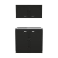 DEPOT E-SHOP Agate Cabinet Set, Two Parts Set, Countertop-Black, For Kitchen