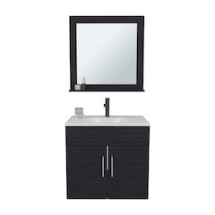 Jette Bathroom Set, Vanity Sink, 2 Doors, 1 Shelf, 1 Mirror, Black Wengue