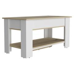 DEPOT E-SHOP Saturn Storage Table, One Flexible Table Shelf, Four Legs, Low Shelf, Internal Storage-Light Oak/White, For Bedroom