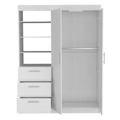 DEPOT E-SHOP Laurel 3-Tier Shelf and Drawers Armoire with Metal Handles, White