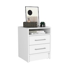 Leyva Nightstand with 2 Drawers and 1 Shelf, White