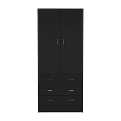 Armoire 71" H, with 2 doors, 3 drawers and 1 hanging rod, Black
