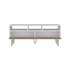 Salunga TV Stand, 2 Doors, 3 Shelves, 5 Legs, White/Natural Oak