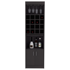 Depot E-Shop Athens Kava Bar Cabinet, 16 Built-in Wine Rack, Two Door Cabinet, Two Shelves, Black