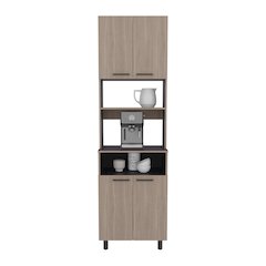 Zena Kitchen Pantry, 4 Doors, 4 Legs, 4 Shelves, White Oak / Black Wengue