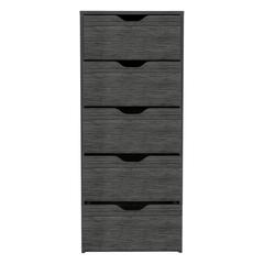 5 Drawers Narrow Dresser, Slim Storage Chest of Drawers, Smokey Oak -Bedroom