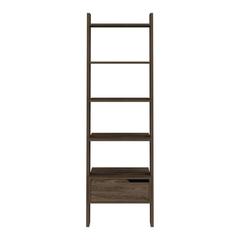 DEPOT E-SHOP Kobe Ladder Bookcase, One Drawer, Five Open Shelves, Four Legs- Dark Walnut, For Living Room