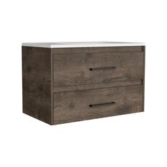 Cardova Floating Vanity Bathroom with 2-Drawers, Dark Brown / White