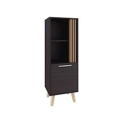 Orrin Storage Cabinet, 1 Door, 2 Shelves, Black / Natural Oak