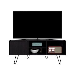 Jenks TV Stand, 1 Door, 3 Shelves, 4 Legs, Black