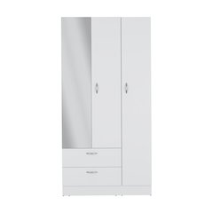 Twardrobe with 3 doors, one mirror, two drawers, four shelves,White