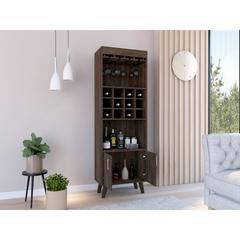 DEPOT E-SHOP Harvey Bar Cabinet, Twelve Wine Cubbbies, Two-Door Cabinet, Two Shelves- Dark Walnut, For Living Room
