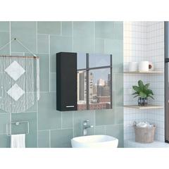 DEPOT E-SHOP Harbor Medicine Cabinet, Mirror Four Internal Shelves, One-Door Cabinet-Black, For Bathroom