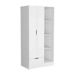 Toccoa Armoire with 1-Drawer and 4-Tier Open Shelves, White