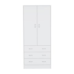 Armoire 71" H, with 2 doors, 3 drawers and 1 hanging rod, White