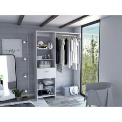 DEPOT E-SHOP Dynamic Closet System, Five Open Shelves, One Drawer, One Metal Rod-White, For Bedroom
