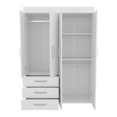 Hamilton Mobile Armoire, Double Door Cabinet, Three Drawers, Two Shelves, White