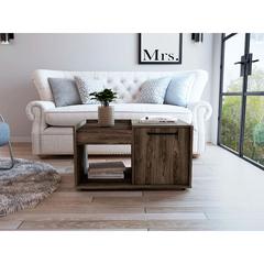 DEPOT E-SHOP Ambar Coffee Table, One Open Shelf, One-Door Cabinet, Countertop- Dark Walnut, For Living Room