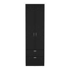 Armoire Wardrove 76" H, Hanging Rod, 2 Drawers, 1 Shelf, Black
