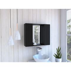 DEPOT E-SHOP Garnet Medicine Cabinet, Mirror, One External Shelf, Two-Door Cabinet-Black, For Bathroom