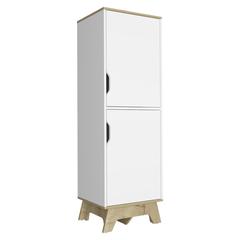DEPOT E-SHOP Dahoon Single Kitchen Pantry-Two-Doors Cabinets, Four Shelves, Wooden Base-White/Light Oak, For Kitchen