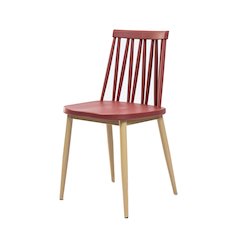 Set Of 1 Plastic Windsor Chair With Metal Legs - Red