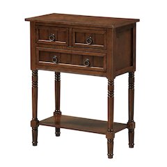 Entryway Hall Table, Espresso, 3 Drawers, 2 Shelves