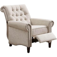 Beige Wingback Recliner Chair – Upholstered Push Back Accent Seat