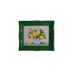 Dark Green Framed Acrylic Painting-Lemons