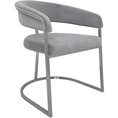 Gray Velvet Cushion Dining Chair with Matte Silver Legs